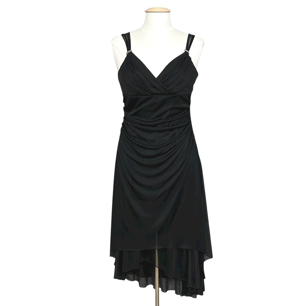 Majora Women Dress L Black Ruched High Low Rhinestone Witchy Dark Fairy Y2K Goth